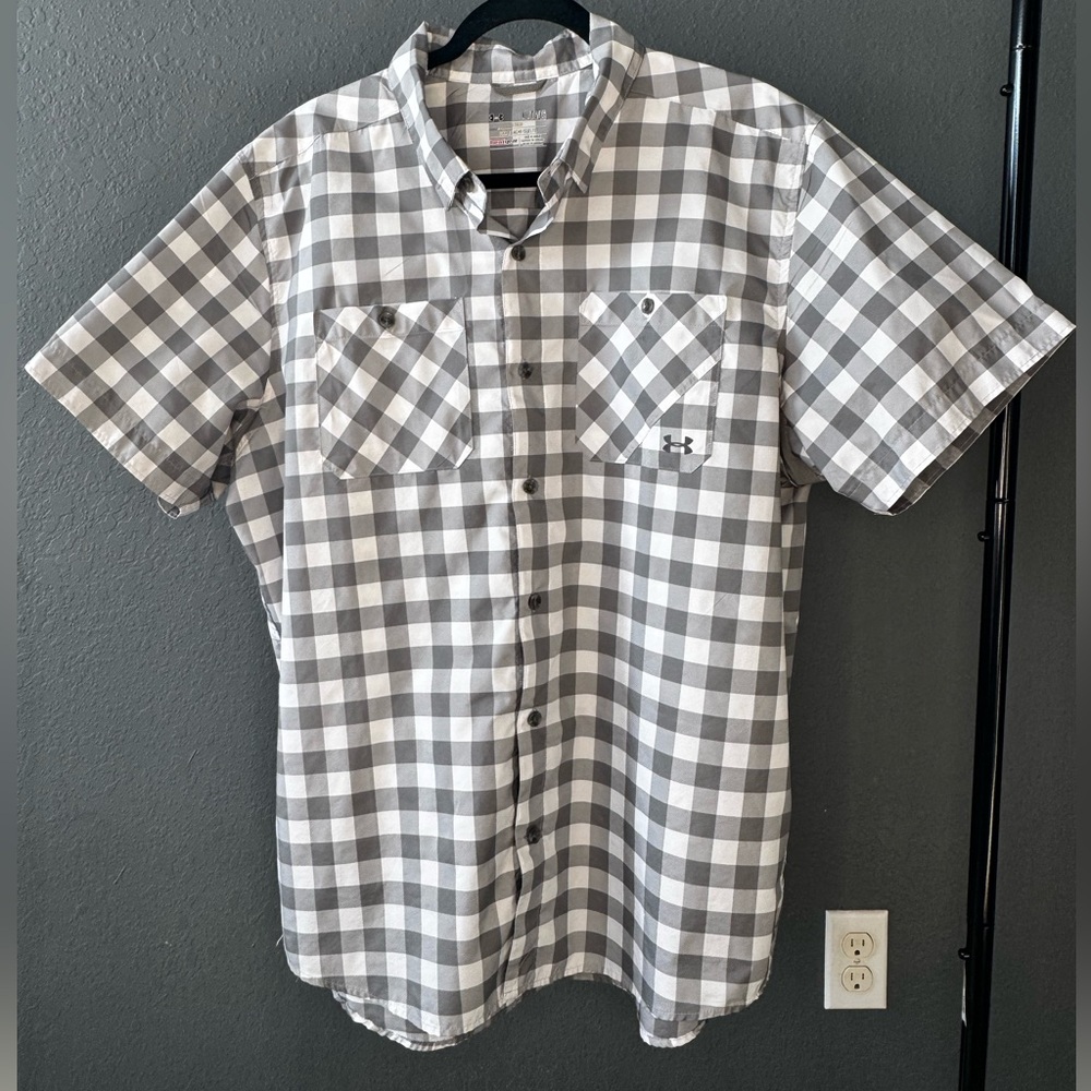Men’s Under Armour Gray and White Button Down Shirt